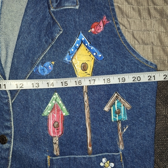 Vtg Sun Belt Denim Collared Hand Painted Women's  L Made in USA One Button - Picture 8 of 10